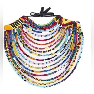 BAZINRICHE Handmade Ankara Kente Multi-Strand African Wax Collar Necklace